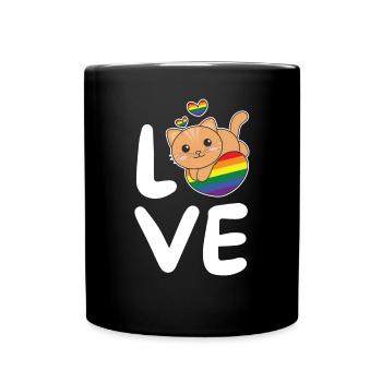Regenbogen Flag Pride LGBTQ süßer Katze Love - Tasse einfarbig - Schwarz - Vorne