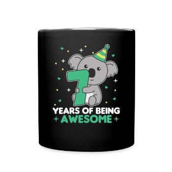 Koala zum 7. Geburtstag Kinder sieben Jahre alt - Tasse einfarbig - Schwarz - Vorne