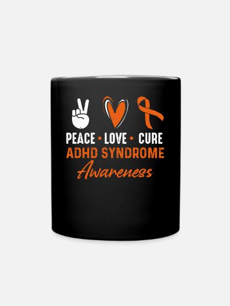 Peace Love Cure Syndrome du TDAH Conscience Orange - Mug uni - noir