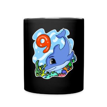 9th Birthday Motif Dolphin - Nine Years Old - Full Colour Mug - black - Front