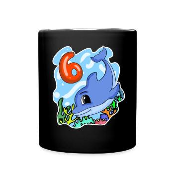 6th birthday motif dolphin - six years old - Full Colour Mug - black - Front