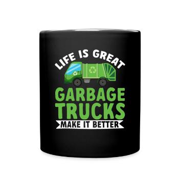 Garbage trucks, garbage day, garbage collection - Full Colour Mug - black - Front