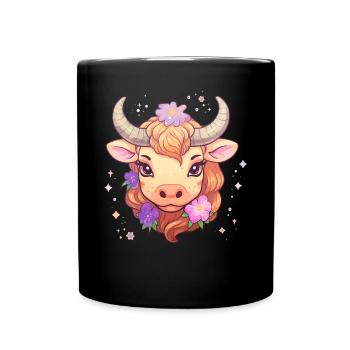Stier Sternzeichen Design - Sternzeichen Kawaii - Tasse einfarbig - Schwarz - Vorne