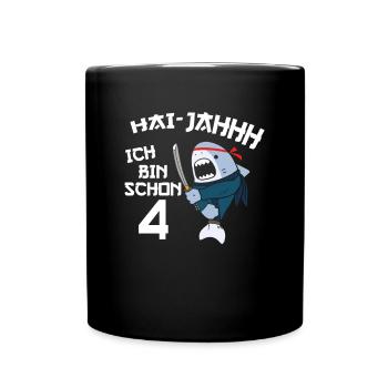 4. Geburtstag Ninja 4 Jahre Ninja Hai Kostüm - Tasse einfarbig - Schwarz - Vorne