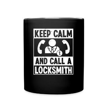 Schlosser Keep Calm Call Locksmith Schlüsseldienst - Tasse einfarbig - Schwarz - Vorne
