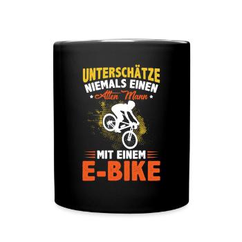 Lustiger Radfahrer Spruch Alte Mann E-Bike Fahrrad - Tasse einfarbig - Schwarz - Vorne