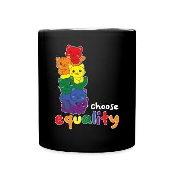 Rainbow Flag Pride LGBTQ Cute Cat Stack - Full Colour Mug - black - Front