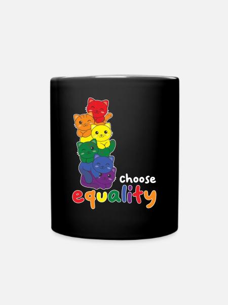 Regenbogen Flag Pride LGBTQ süßer Katze Stapel - Tasse einfarbig - Schwarz