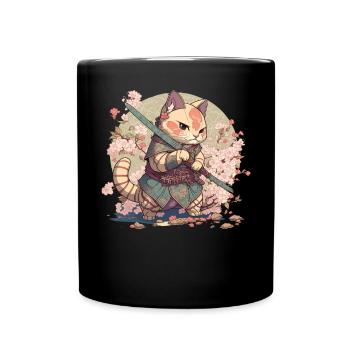 Chat Samouraï Kawaii Chat Ninja Japonais - Mug uni - noir - Devant