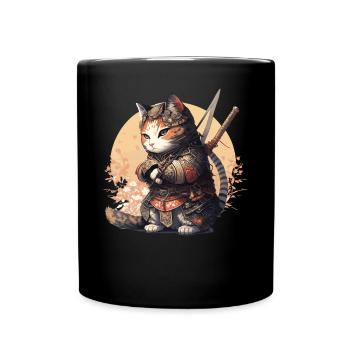 Samurai Katze Kawaii Japanische Ninja Katze - Tasse einfarbig - Schwarz - Vorne