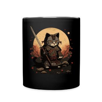 Samurai Cat Kawaii Japanese Ninja Cat - Full Colour Mug - black - Front
