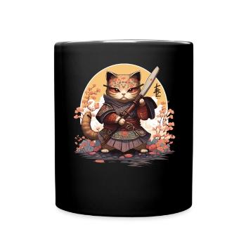 Samurai Katze Kawaii Japanische Ninja Katze - Tasse einfarbig - Schwarz - Vorne