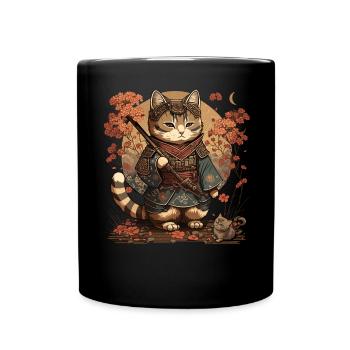 Samurai Cat Kawaii Japanese Ninja Cat - Full Colour Mug - black - Front