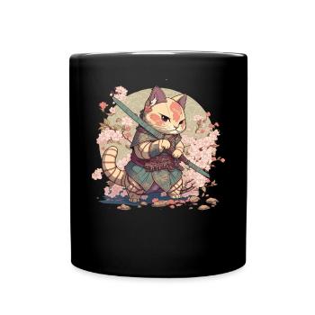 Chat Samouraï Kawaii Chat Ninja Japonais - Mug uni - noir - Devant