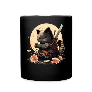 Chat Samouraï Kawaii Chat Ninja Japonais - Mug uni - noir - Devant