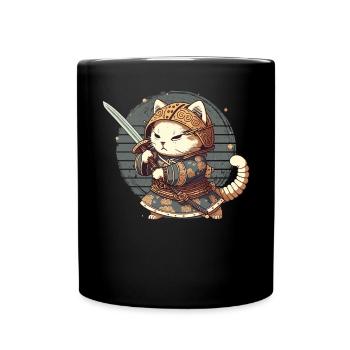 Samurai Cat Kawaii Japanese Ninja Cat - Full Colour Mug - black - Front