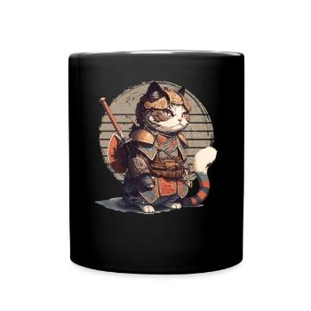 Samurai Katze Kawaii Japanische Ninja Katze - Tasse einfarbig - Schwarz - Vorne