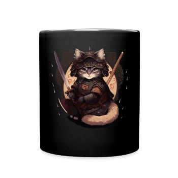 Samurai Cat Kawaii Japanese Ninja Cat - Full Colour Mug - black - Front
