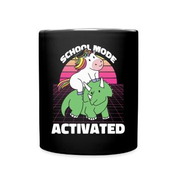 Schüler Einhorn Triceratops Dino Zurück zur Schule - Tasse einfarbig - Schwarz - Vorne