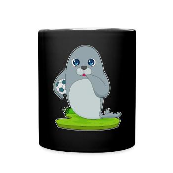 Seehund Fußballspieler Fußball - Tasse einfarbig - Schwarz - Vorne