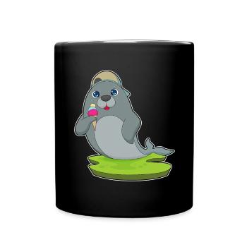 Seehund Waffeleis - Tasse einfarbig - Schwarz - Vorne