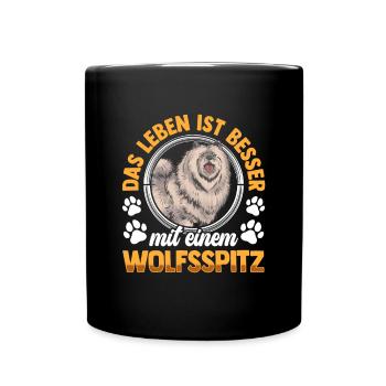 Leben mit Wolfsspitz Deutscher Keeshond - Tasse einfarbig - Schwarz - Vorne