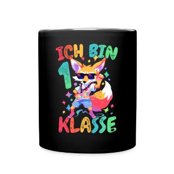 Ich Bin 1. Klasse Einschulung Fuchs Sonnenbrille - Tasse einfarbig - Schwarz - Vorne
