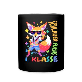 Schlauer Fuchs 1. Klasse Einschulung Geschenk - Tasse einfarbig - Schwarz - Vorne