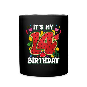 14th Birthday Watermelon Summer Gift - Full Colour Mug - black - Front