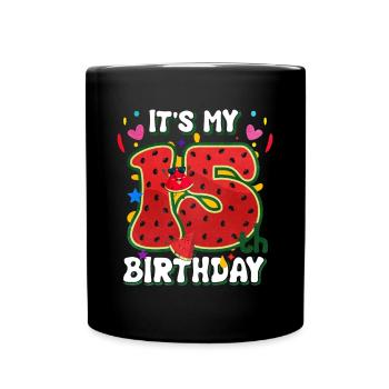 15th Birthday Watermelon Summer Gift - Full Colour Mug - black - Front