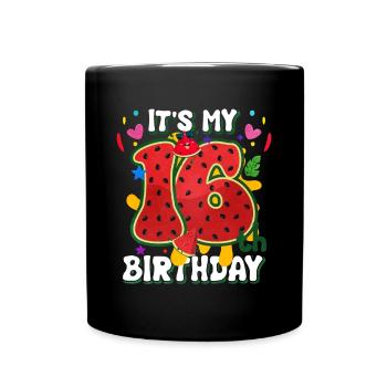 16th Birthday Watermelon Summer Gift - Full Colour Mug - black - Front