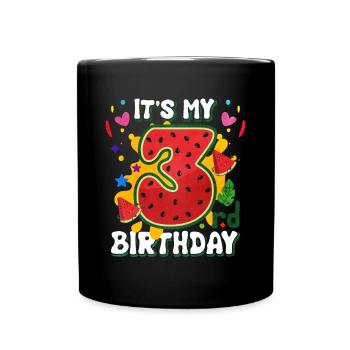 3rd Birthday Watermelon Summer Gift - Full Colour Mug - black - Front