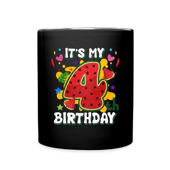 4th Birthday Watermelon Summer Gift - Full Colour Mug - black - Front