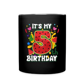 5th Birthday Watermelon Summer Gift - Full Colour Mug - black - Front
