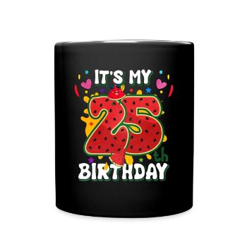 25th Birthday Watermelon Summer Gift - Full Colour Mug - black - Front