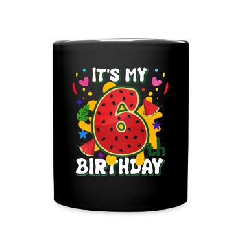 6th Birthday Watermelon Summer Gift - Full Colour Mug - black - Front