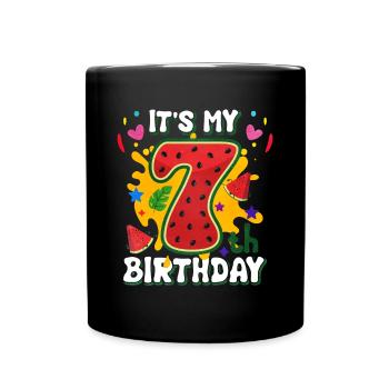 7th Birthday Watermelon Summer Gift - Full Colour Mug - black - Front