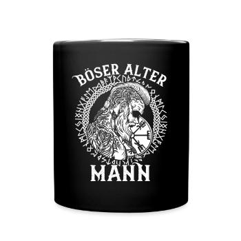 Böser alter Mann Wikinger Krieger Spruch - Tasse einfarbig - Schwarz - Vorne