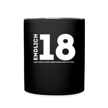 18 na endlich 18. Geburtstag | 18 Jahre volljährig - Tasse einfarbig - Schwarz - Vorne