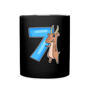7. Geburtstag Motiv Saiga Antilope - sieben Jahre - Tasse einfarbig - Schwarz - Vorne