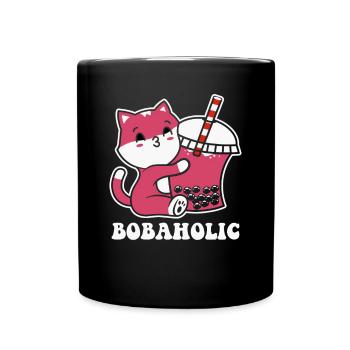 Süße Katze Kätzchen trinkt Boba Tea Bubble Tea - Tasse einfarbig - Schwarz - Vorne