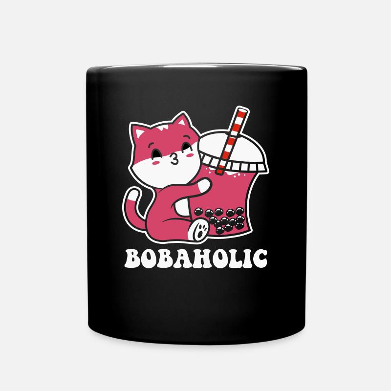 Cute cat kitten drinks Boba Tea Bubble Tea - Full Colour Mug - black