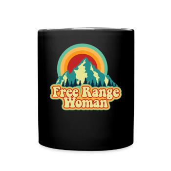 Freilandfrau im Freien lustige Frauencamping - Tasse einfarbig - Schwarz - Vorne