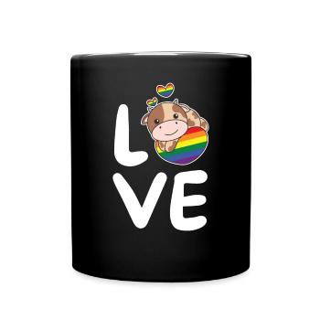 Regenbogen Flag Pride LGBTQ süßer Kuh Love - Tasse einfarbig - Schwarz - Vorne