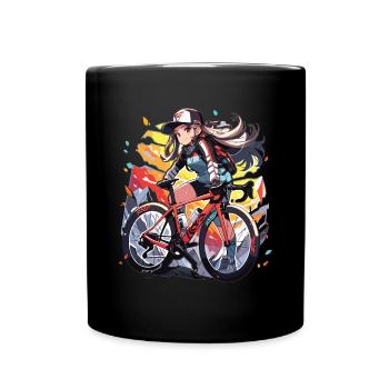 Rennrad Mädchen - Tasse einfarbig - Schwarz - Vorne
