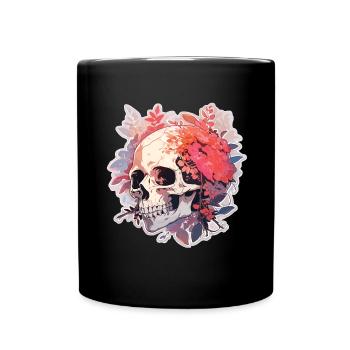 Skull Totenkopf Blumen Skulls - Tasse einfarbig - Schwarz - Vorne