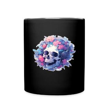 Totenkopf Skulls Totenkopf Kopfhörher - Tasse einfarbig - Schwarz - Vorne