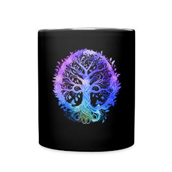 Yoga Meditation mit spirituellem Baum des Lebens - Tasse einfarbig - Schwarz - Vorne