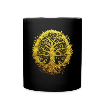 Goldener Yggdrasil Baum des Lebens Spiritualität - Tasse einfarbig - Schwarz - Vorne