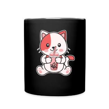 Süße Katze Kätzchen trinkt Boba Tea Bubble Tea - Tasse einfarbig - Schwarz - Vorne